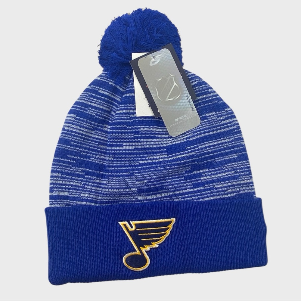 Fanatics NEW Blue Knit Saint Louis Blues Defender Beanie with Pom Pom